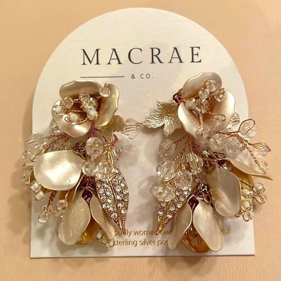 Brand New MacRae & Co. Dripping Floral Cluster Post Earrings Pale Gold Sparkly - Picture 11 of 14